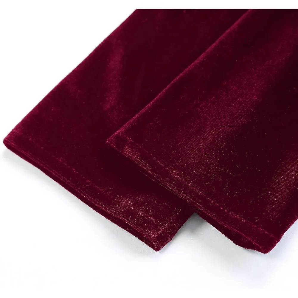 Women's Deep Burgundy Velvet Short Satin Gloves Style Wrist Flapper Banquet